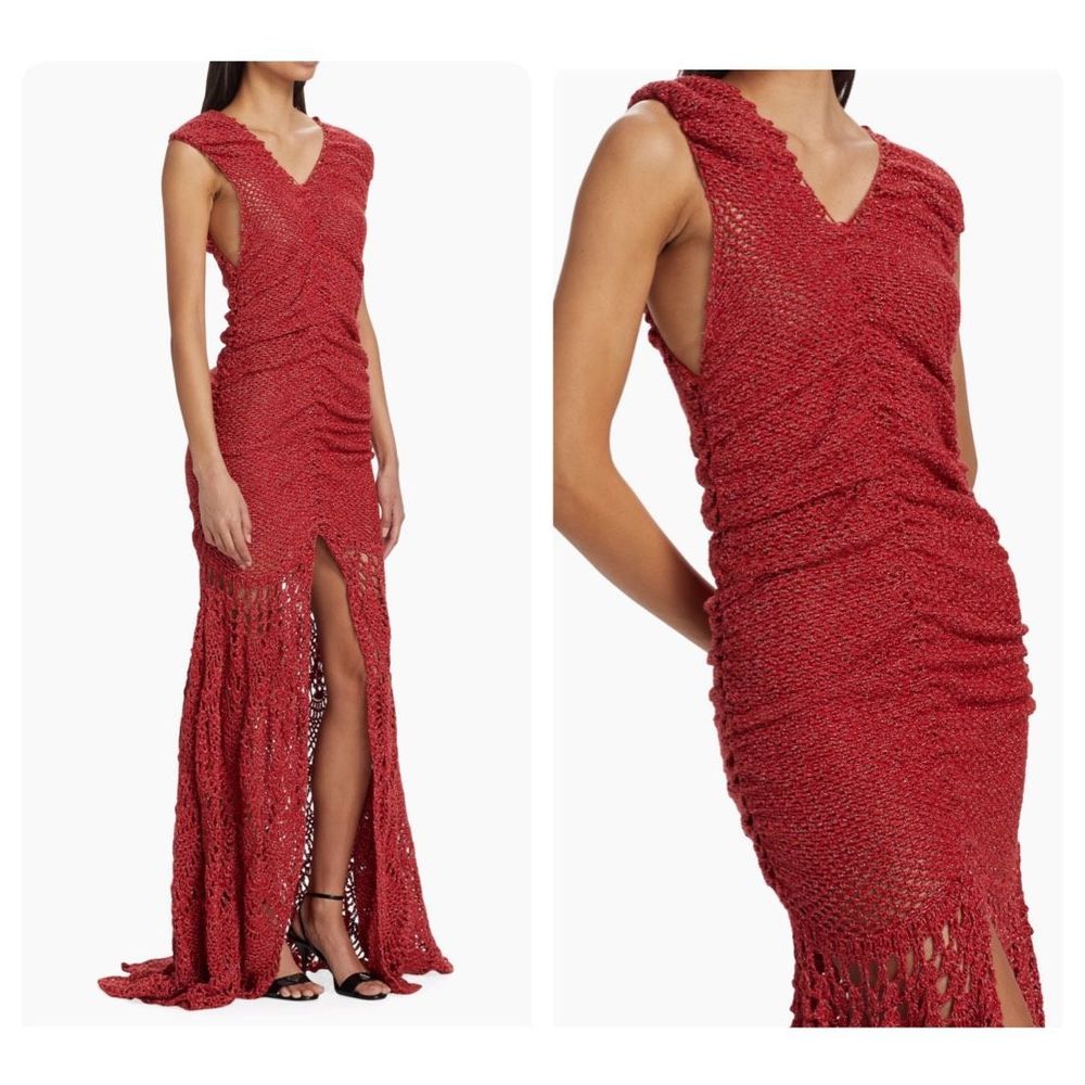 Alejandra Alonso Rojas Ruched V-Neck Crochet Gown Medium $2595 - Picture 2 of 9